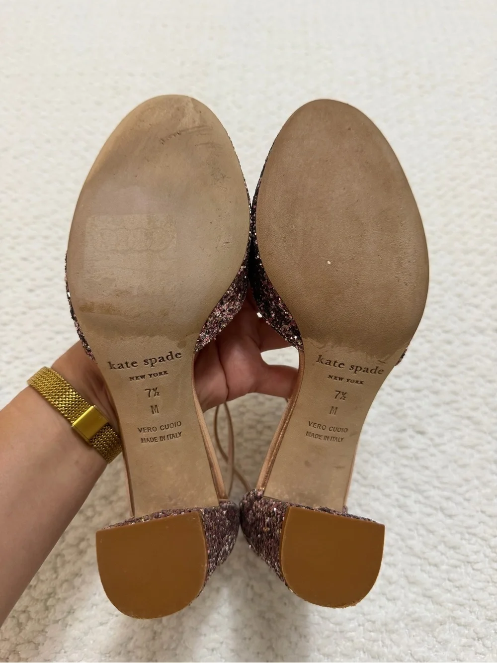 Kate Spade Baneera Rose Gold Glitter Heels Women’s Size 7.5